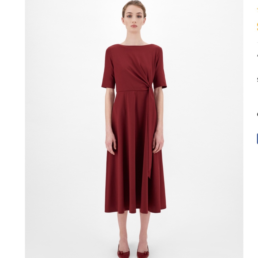 Weekend Max Mara Burgundy Jersey Tie Detail Geranio Midi Dress Size M NWT